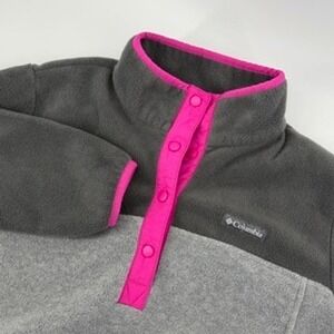 Columbia Fleece Pullover Snap Neck Gray Pink Women's Size L